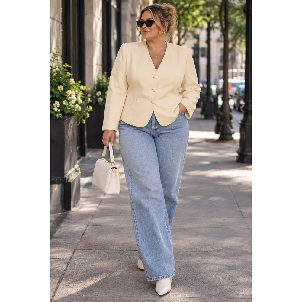Evan-Picone Woman Beige Suit Jacket Blazer 20W Single-Breasted 4-Button